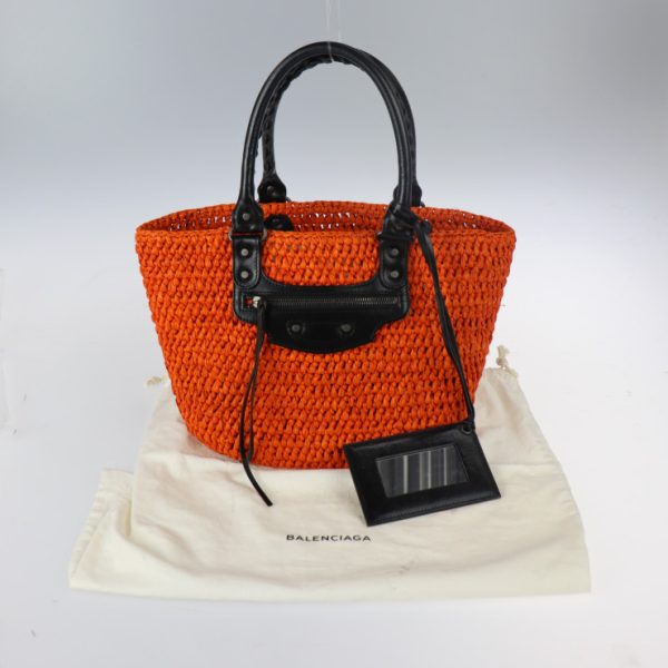 2310053010053 10 Balenciaga Panier XS Raffia Leather Handbag Orange Black