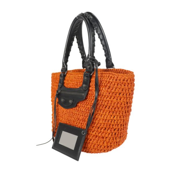 2310053010053 2 Balenciaga Panier XS Raffia Leather Handbag Orange Black