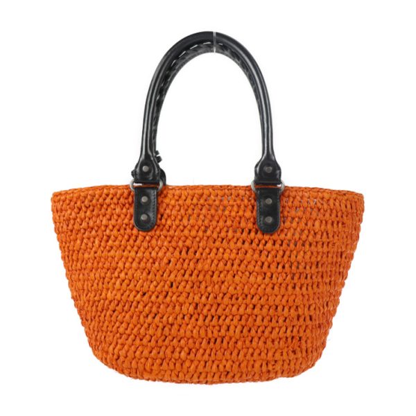 2310053010053 3 Balenciaga Panier XS Raffia Leather Handbag Orange Black