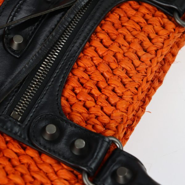 2310053010053 7 Balenciaga Panier XS Raffia Leather Handbag Orange Black