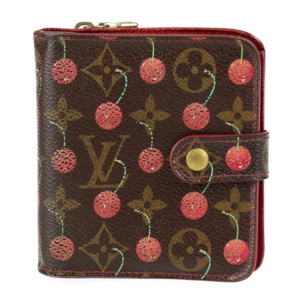 2310061001022 1 Louis Vuitton Compact Zip Cherry Wallet Brown Red