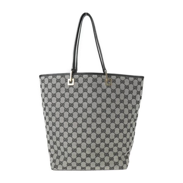 2311041001014 1 Gucci Tote GG Canvas Leather Gray Black Handbag