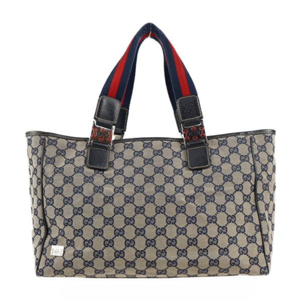 2313071001013 1 Gucci Sherry Line Handbag GG Canvas Beige Navy