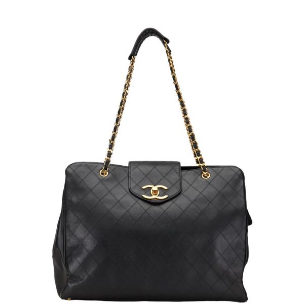 232 51856 1 CHANEL Bicolor Coco Mark Super Model Bag Chain Tote Bag Black Gold Lambskin