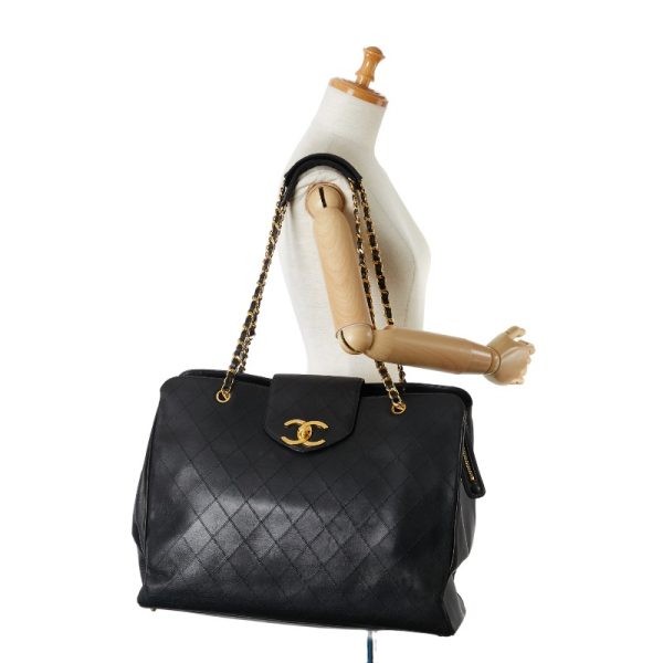 232 51856 10 CHANEL Bicolor Coco Mark Super Model Bag Chain Tote Bag Black Gold Lambskin