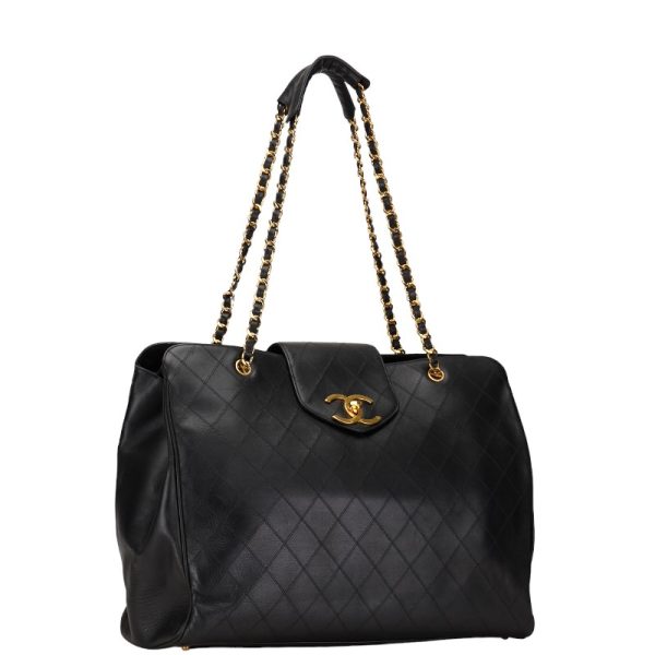 232 51856 2 CHANEL Bicolor Coco Mark Super Model Bag Chain Tote Bag Black Gold Lambskin