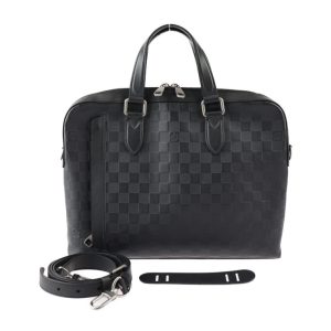 2323113007159 1 Prada Logo Metal Fittings Leather Business Bag Handbag Briefcase Black