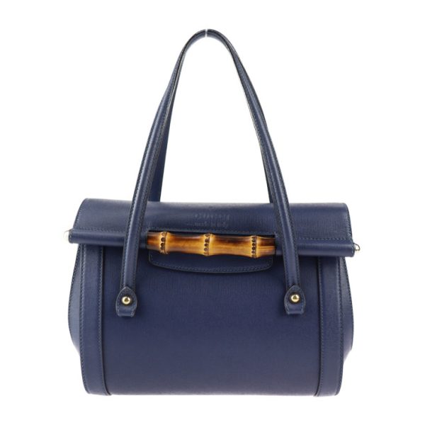 2323113010143 1 Gucci Bamboo Handbag Leather Navy Shoulder