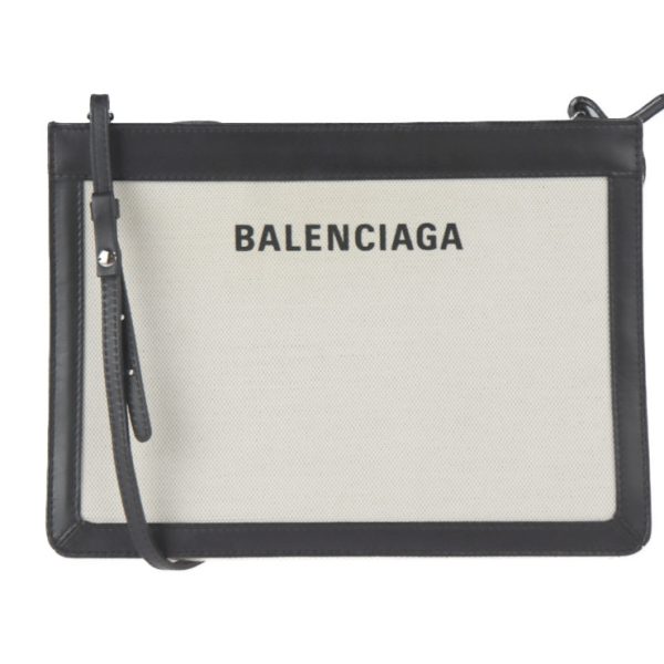 2325053007210 1 Balenciaga Navy Pochette Canvas Leather Shoulder Bag Natural Black