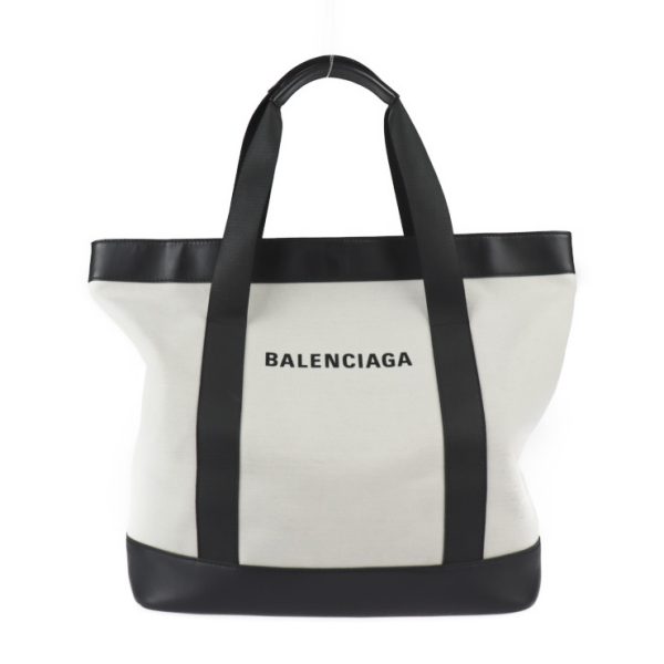 2326103010188 1 Balenciaga Navy Canvas Leather Tote Bag Natural Black