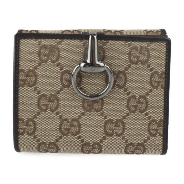 2327033007240 1 Gucci Horsebit Bifold Wallet GG Canvas Beige Brown