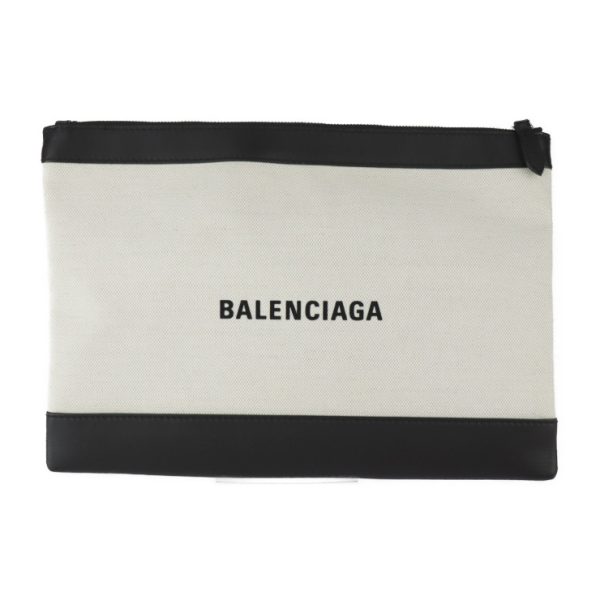 2328093007195 1 Balenciaga Navy Clip M Canvas Leather Clutch Bag Natural Black