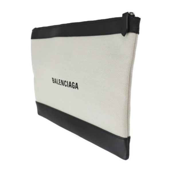 2328093007195 2 Balenciaga Navy Clip M Canvas Leather Clutch Bag Natural Black