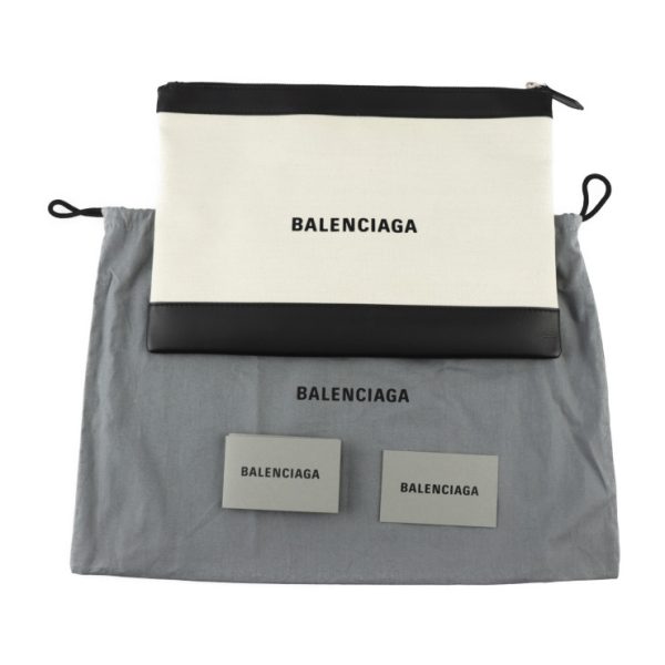 2328093007195 8 Balenciaga Navy Clip M Canvas Leather Clutch Bag Natural Black