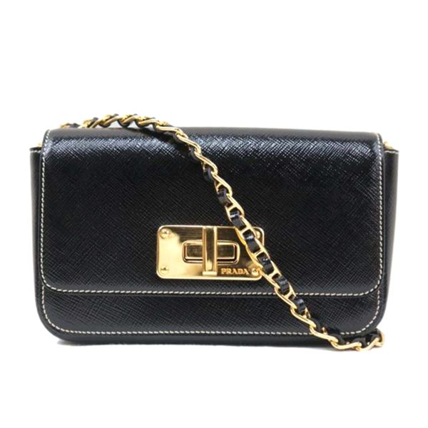 23313 1 Prada Saffiano Chain Shoulder Bag Black