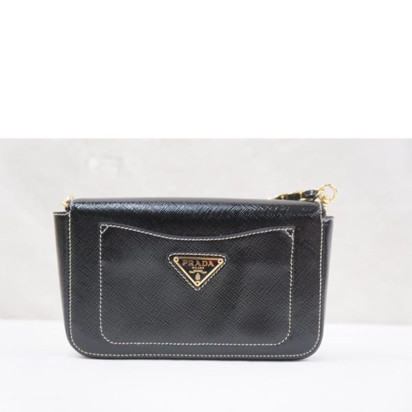 23313 2 Prada Saffiano Chain Shoulder Bag Black