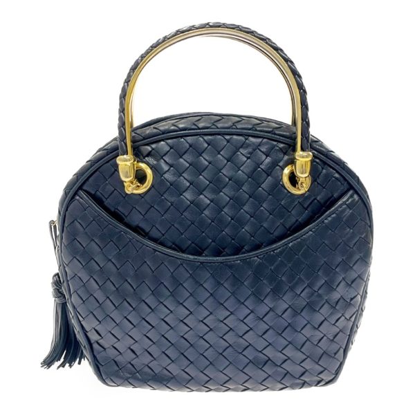 233931 1 Bottega Veneta Leather Intrecciato Handbag Navy