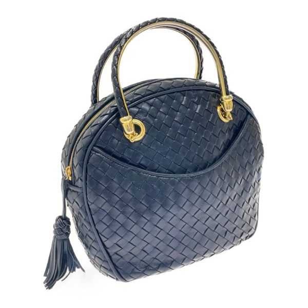 233931 2 Bottega Veneta Leather Intrecciato Handbag Navy