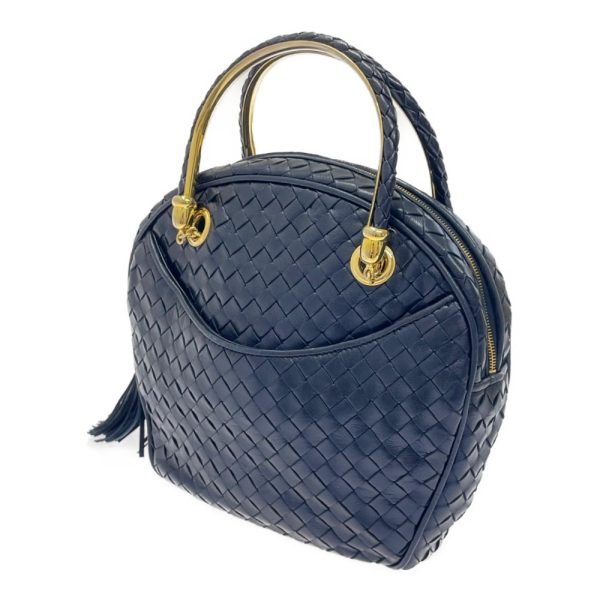 233931 3 Bottega Veneta Leather Intrecciato Handbag Navy