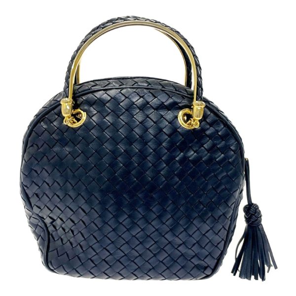 233931 4 Bottega Veneta Leather Intrecciato Handbag Navy