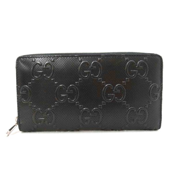 23483 1 GUCCI GG Embossed Round Zipper Long Wallet Black