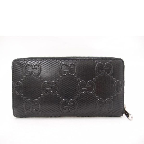 23483 2 GUCCI GG Embossed Round Zipper Long Wallet Black