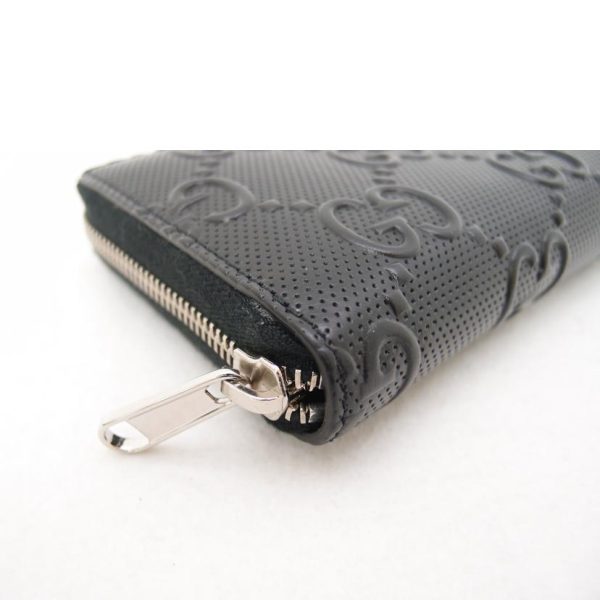 23483 6 GUCCI GG Embossed Round Zipper Long Wallet Black