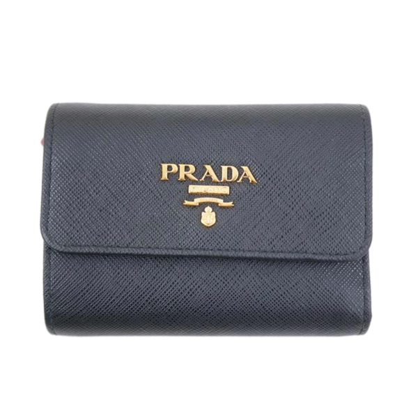 23528 1 Prada Saffiano Compact Wallet Black