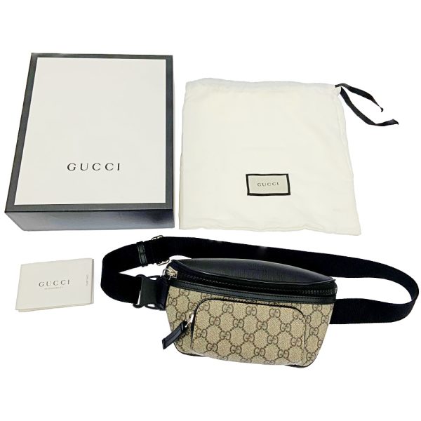 238129 9 Gucci PVC Leather GG Supreme Body Bag Black Beige