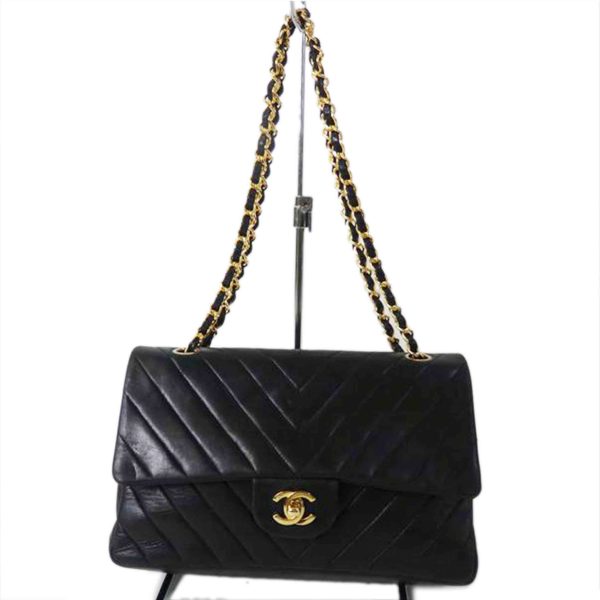 23825 1 Chanel Double Flap Chain Shoulder Bag Black