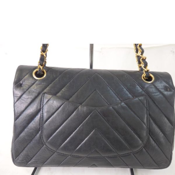 23825 3 Chanel Coco Mark Double Flap Chain Shoulder Bag Chevron Black