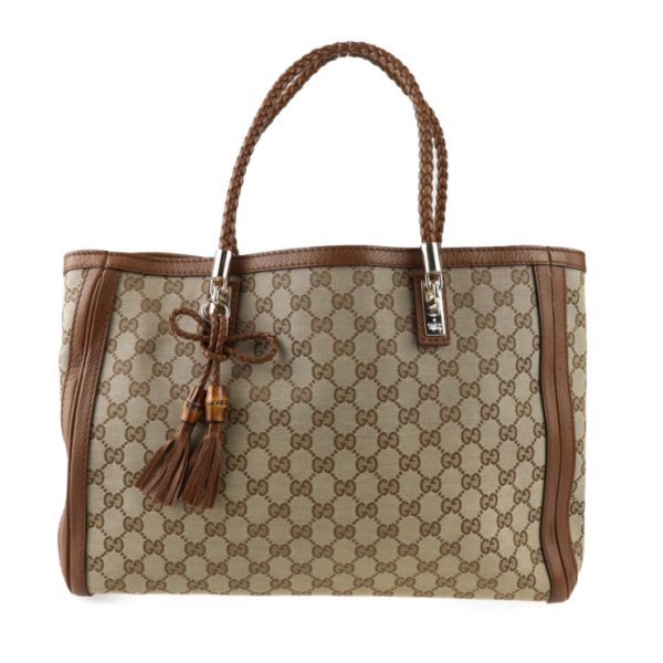 2402023001028 1 Gucci Bamboo Tote Bag GG Canvas Beige Brown