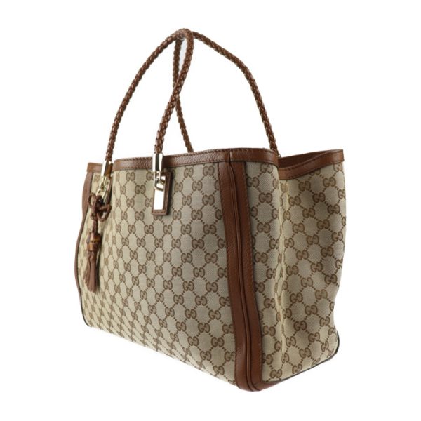 2402023001028 2 Gucci Bamboo Tote Bag GG Canvas Beige Brown