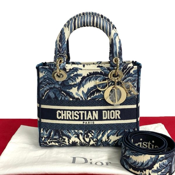 240426kmk716 10 1 Christian Dior Lady D Lite Canvas 2way Handbag Blue White