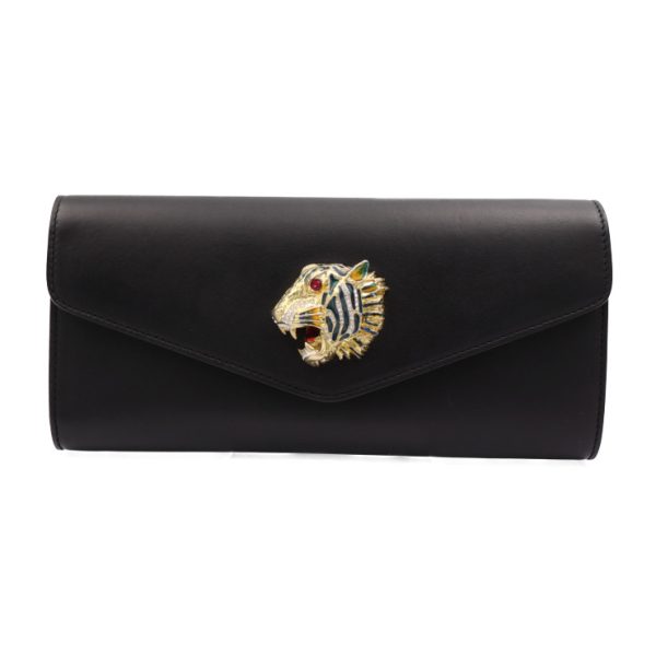 2405023007035 1 Gucci Raja Broadway Clutch Bag Black Gold Hardware