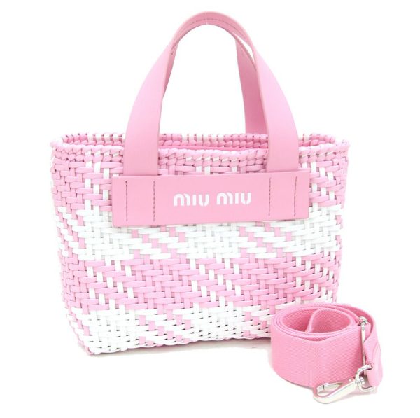 2405100211 Miu Miu 2way Handbag Pink White Leather