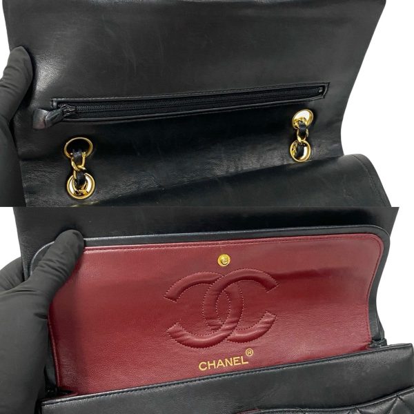 240630kma728 5 8 Chanel Matelasse Coco Mark Double Flap Lambskin Chain Shoulder Bag Black