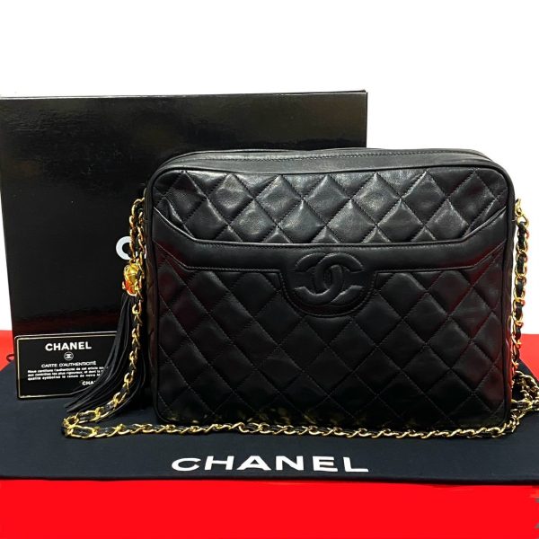 240630kma728 6 1 Chanel Matelasse Coco Mark Tassel Lambskin Chain Shoulder Bag Black