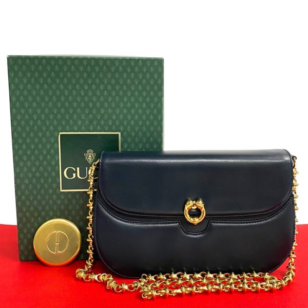 2406jpa378 2 1 Gucci Vintage Vintage Leather Chain Shoulder Bag Black