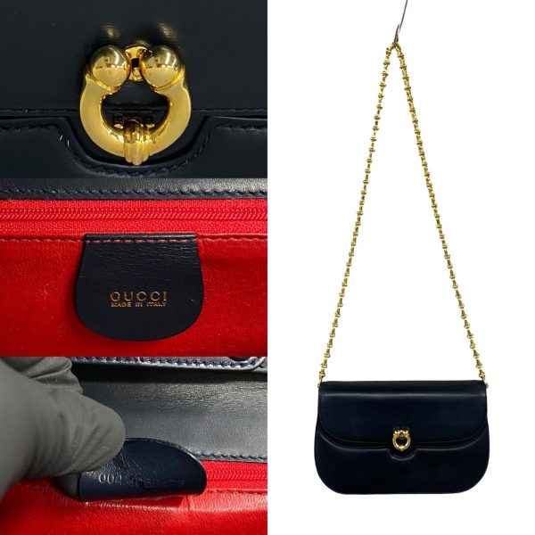 2406jpa378 2 4 Gucci Vintage Vintage Leather Chain Shoulder Bag Black