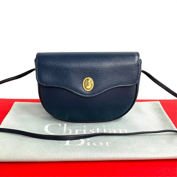 2406jpa397 7 1 Christian Dior Vintage Leather Shoulder Bag Navy Blue