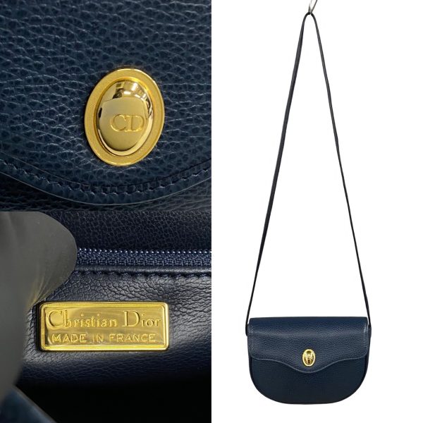 2406jpa397 7 4 Christian Dior Vintage Leather Shoulder Bag Navy Blue