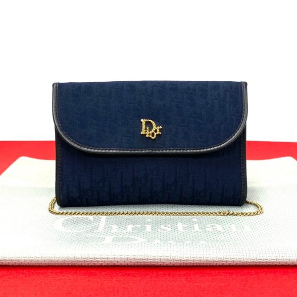 2406jpa420 6 1 Christian Dior Trotter Canvas Leather Chain Mini Shoulder Bag Navy