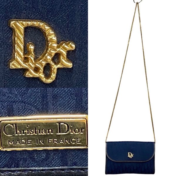 2406jpa420 6 4 Christian Dior Trotter Canvas Leather Chain Mini Shoulder Bag Navy