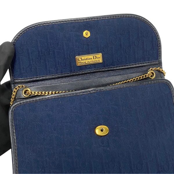 2406jpa420 6 9 Christian Dior Trotter Canvas Leather Chain Mini Shoulder Bag Navy