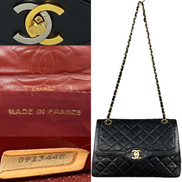 2406jpa429 7 4 Chanel Matelasse Paris W Flap Coco Lambskin Chain Bag Black