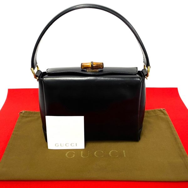 2406jpa577 6 1 Gucci Vintage Vintage Bamboo Leather Turnlock Mini Tote Bag Black