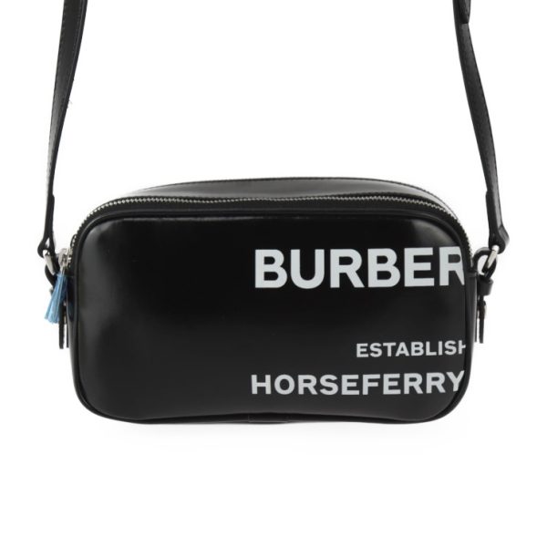 2409053010026 1 Burberry Camera Micro Horseferry Coated Canvas Leather Shoulder Bag Black White