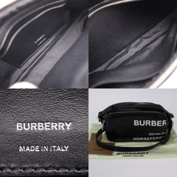 2409053010026 10 Burberry Camera Micro Horseferry Coated Canvas Leather Shoulder Bag Black White