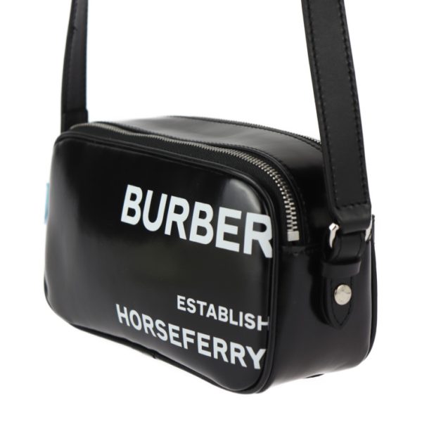 2409053010026 2 Burberry Camera Micro Horseferry Coated Canvas Leather Shoulder Bag Black White